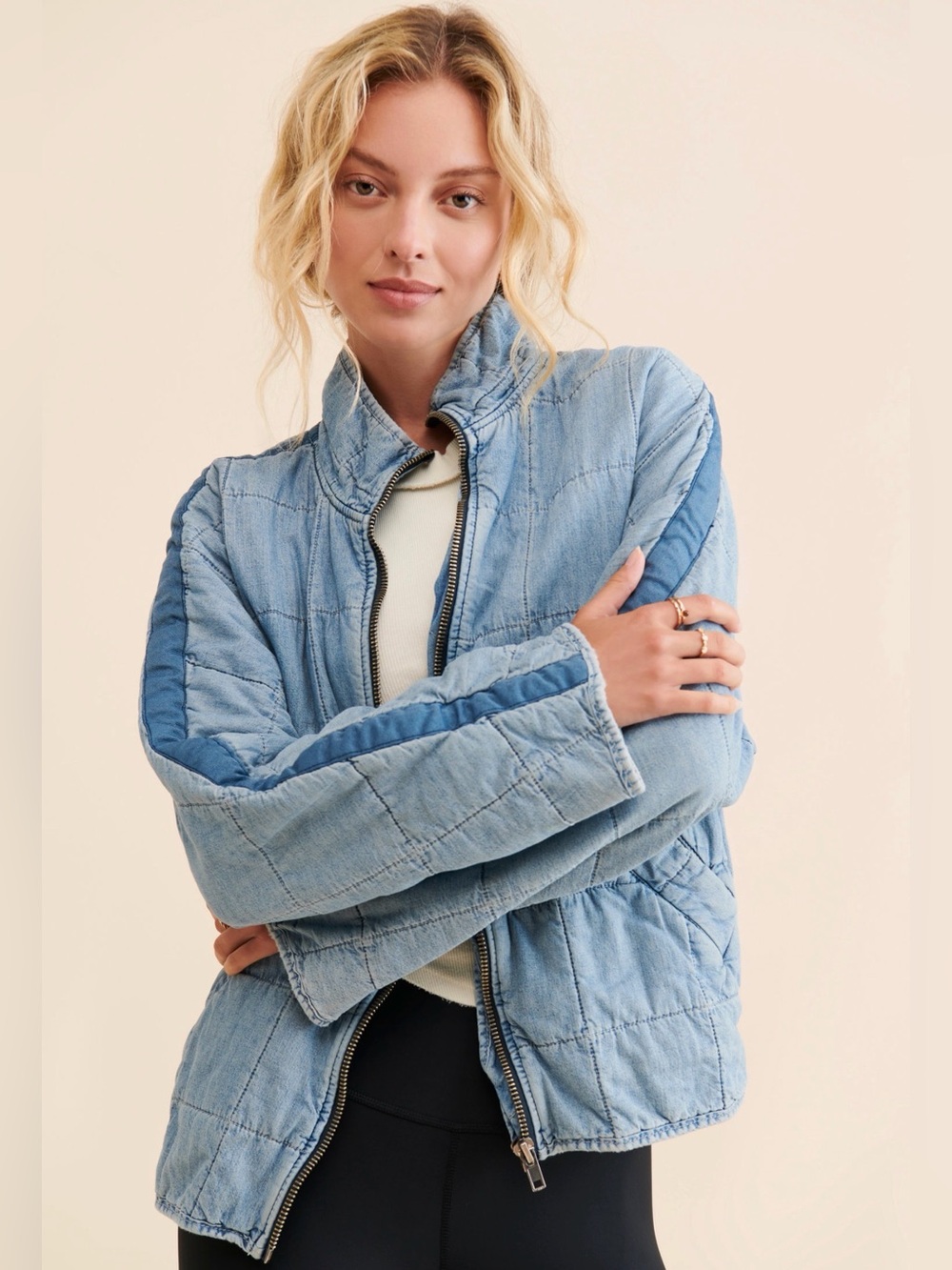 FREE PEOPLE Dolman Quilted Jacket Cali Indigo Blue S